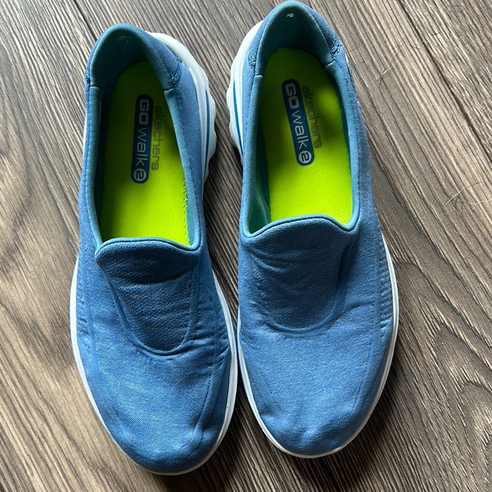Skechers Blue and White Slip-On Sneakers with Cushioned Soles - Picture 4 of 8